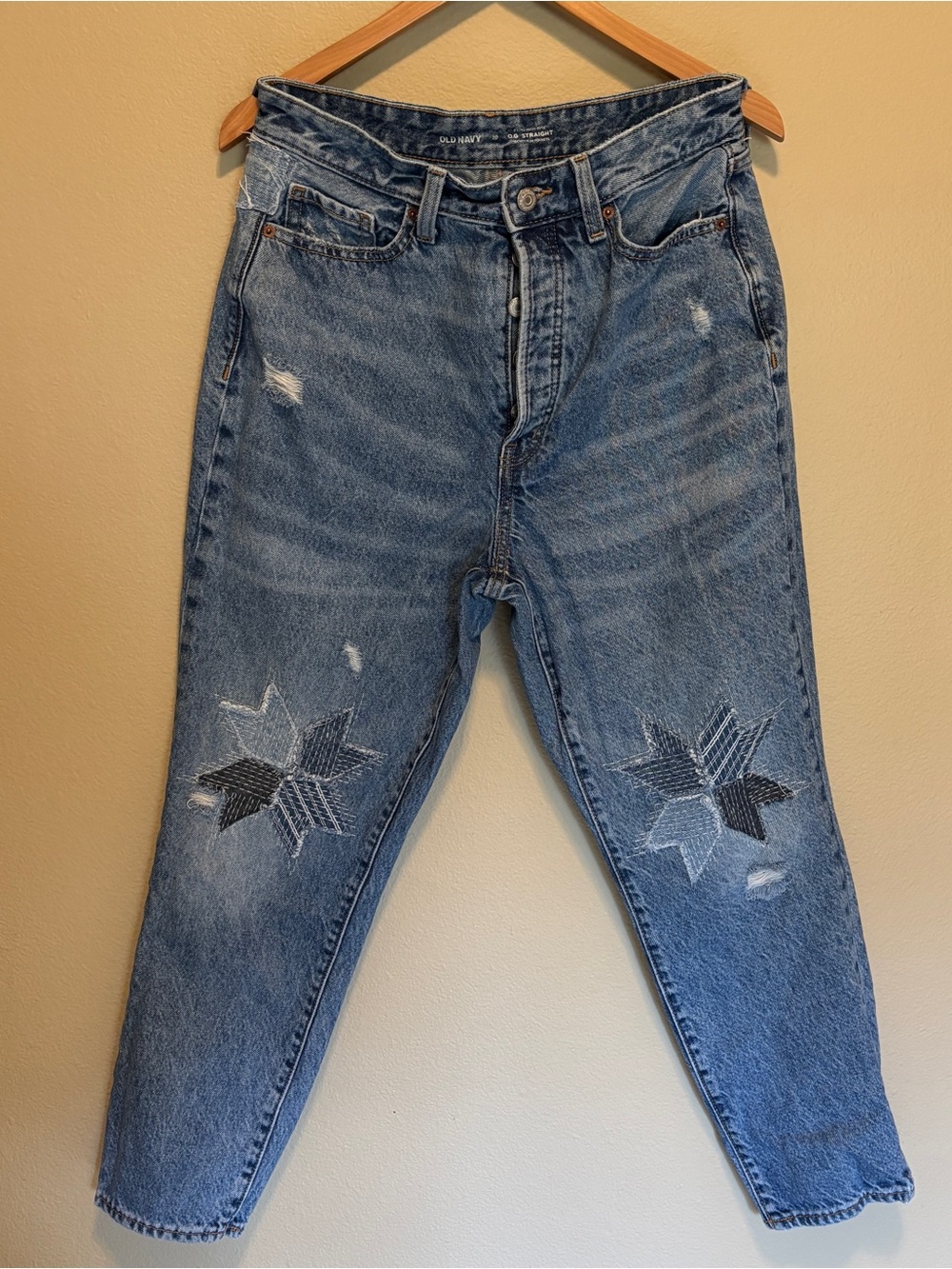 Old Navy Women's 10 Extra High Rise OG Straight Quilted Patch Jeans
